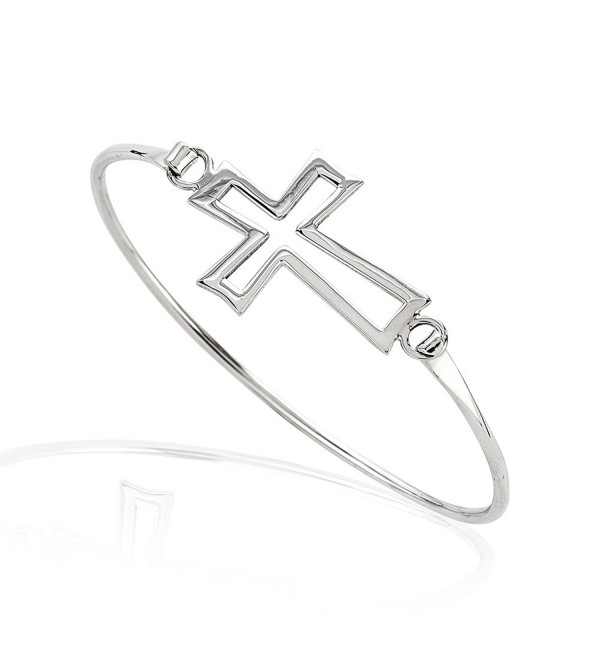 925 Sterling Silver Thin Line Open Cross Wrap Bangle Bracelet - CR11ASA5ZA1