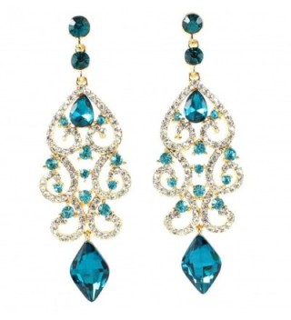 Janefashions Sexy Austrian Crystal Rhinestone Chandelier Dangle Earrings Bridal E2084 Blue or White (Blue/Gold) - CM120TNJT7J