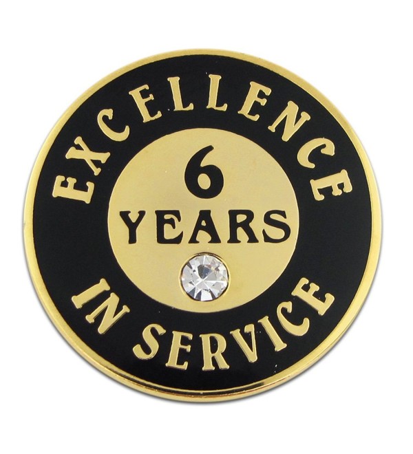 PinMart's Gold Plated Excellence in Service Enamel Lapel Pin w/ Rhinestone - 6 Years - CO119PEN425