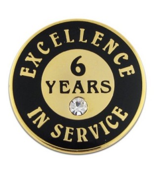 PinMart's Gold Plated Excellence in Service Enamel Lapel Pin w/ Rhinestone - 6 Years - CO119PEN425