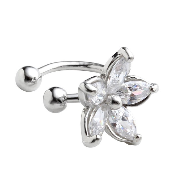 Top Plaza Fashion Zircon U Earrings Studs Ear Clips- Five Petal Flower- Gold&Silver Tone - White - CZ11TJATPMH