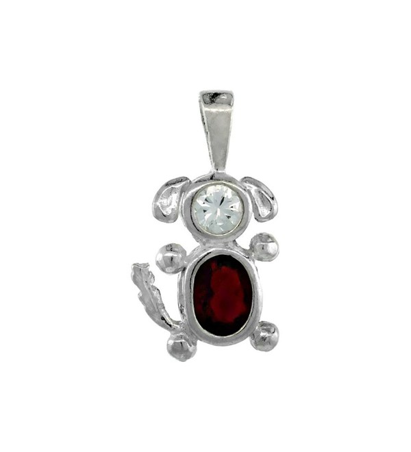 Sterling Silver Birthstone Dog Brat Charm January Garnet Color Cubic Zirconia - CE117UIHLAD