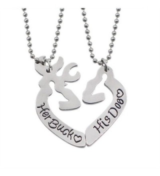 Her Buck&His Doe Heart Elk Split Deer Couple Engraved Lover Pendant Necklace - Her Buck&His Doe - CY17Z3ARA0U