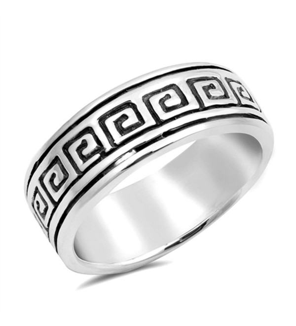 Oxidized Etched Greek Key Wedding Ring New .925 Sterling Silver Band Sizes 6-9 - C312O4DBAUZ