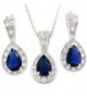 FC JORY White Gold GP Colorful Cubic Zirconia Crystal Teardrop Halo Necklace Earrings Jewelry Sets - Blue - CH127L1HDV1