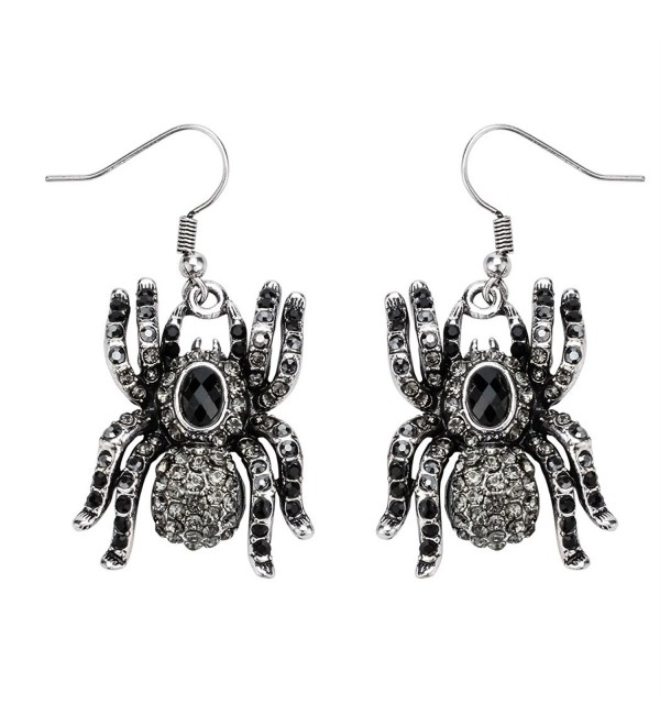 Szxc Jewelry Spider Dangle Earrings Halloween Gifts for Women Teen Girls - silver black - CN17YAY3ESW