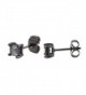 Stainless Steel Princess Cut Black Cubic Zirconia Stud Earrings With Push Backings- By Regetta Jewelry - CZ12GHN65M7