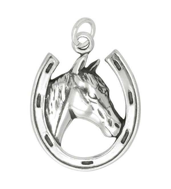 Sterling Silver Horse in Horseshoe Charm (22 x 18 mm) - CW11B4OP4SL