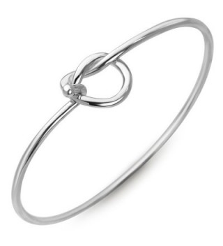 925 Sterling Silver Open Heart Knot Endless Love Symbol Openable Hook Bangle Bracelet 8" - CW12KAOIJM7