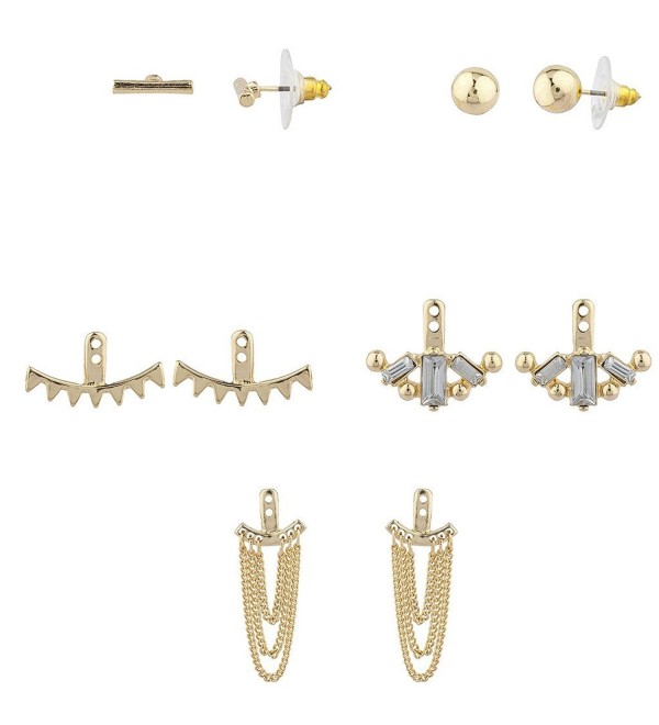 Lux Accessories Goldtone Geo Miss Match Ear Jacket Multi Earring Set 5PC - CS12I3GW5R5