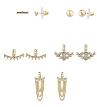 Lux Accessories Goldtone Geo Miss Match Ear Jacket Multi Earring Set 5PC - CS12I3GW5R5