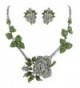 EVER FAITH Rose Clear Green Austrian Crystal Necklace Earrings Set Silver-Tone - CS11BGDM66X