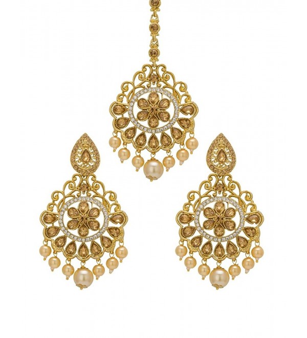 Buy Gold Plated Stunning Earrings With Maang Tikka Online From Wholesale  Salwar.