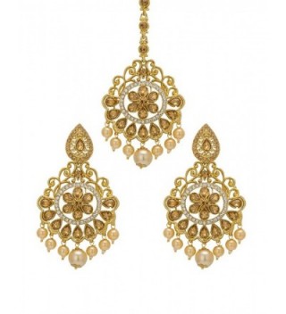 Bindhani Wedding Indian Pakistani Style Head Jewelry Cubic Zirconia Maang Tikka Earrings Set For Women - C517AZNN8C8