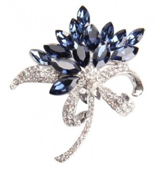Gyn&Joy Women's Orchid Flower Crystal Bling Brooch Pin Jewelry BZ002 - Blue - CB17Z30R6C2