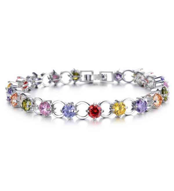 Tennis Bracelet Silver Cubic Zirconia Bracelet For Women Round Cut - Multi-Color - CH185SOQQLU