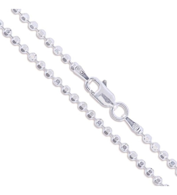 Sterling Silver Diamond-Cut Ball Bead Chain 2.2mm 925 Italy Dog Tag Necklace - CQ11EYZRDU9