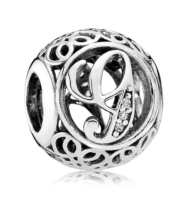 Vintage Letter A-Z Clear CZ 925 Sterling Silver Bead Fits Pandora Charm ...