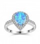 Dnswez Teardrop CZ Cubic Zirconia Fire Opal Ring Silver Statement Band Ring - Blue - CJ185O305T6