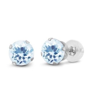 1.40 Ct Round 5MM Sky Blue Topaz 14K White Gold Gemstone Birthstone Stud Earrings - C611H6RWVOZ