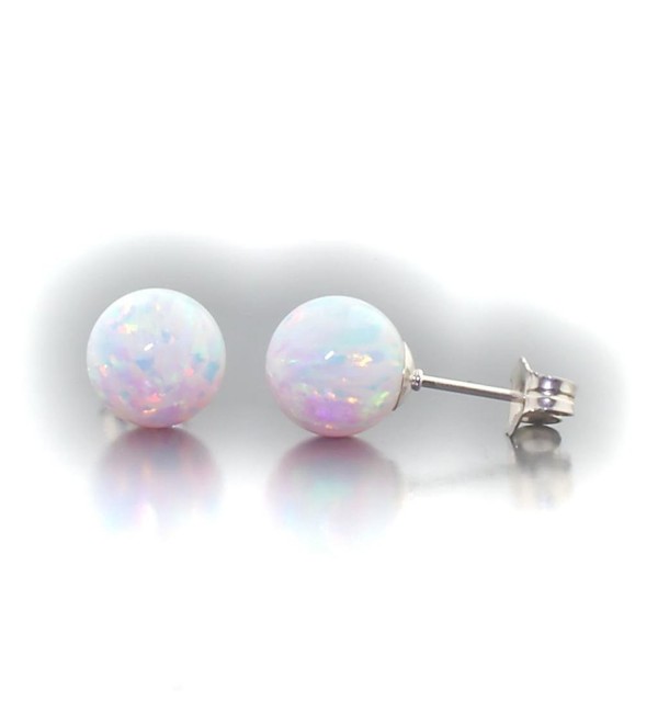 Trustmark 14k White Gold 8mm Fiery White Created Opal Ball Stud Post Earrings- Lorraine - CQ11SHZIO37