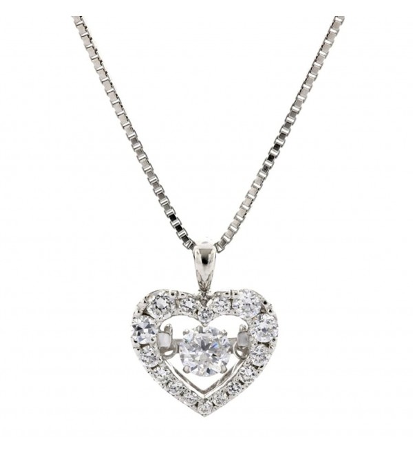 NANA Small Heart Dancing Stone Pendant S-Silver & Swarovski CZ with 0.8mm 22" Adjustable Box Chain - C912O2IL3GE