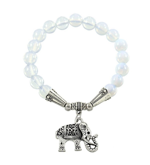 Falari Elephant Lucky Charm Natural Stone Bracelet White Opal B2448-WO - CK124HGN1H3