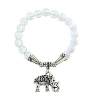 Falari Elephant Lucky Charm Natural Stone Bracelet White Opal B2448-WO - CK124HGN1H3