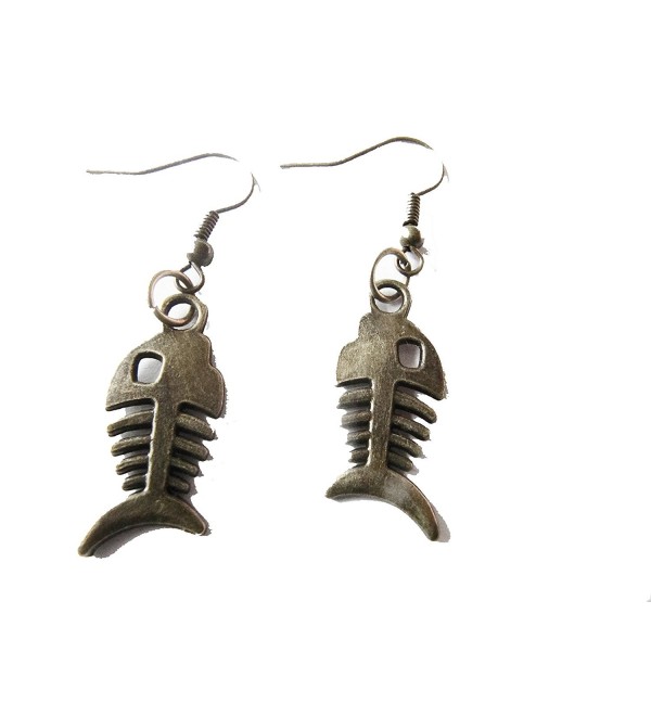 Ancient Bronze Fish Earrings-fish Skeleton Earrings-oxidized Bronze Fish Bone Earrings- Fish Bone Jewelry - CU128OSSW5B
