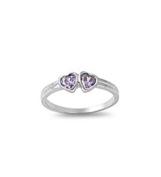 CHOOSE YOUR COLOR Sterling Silver Double Love Heart Ring - Simulated Amethyst - CP187YSIIT3