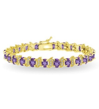 Sterling Silver Genuine- Created or Simulated Gemstone Oval and S Tennis Bracelet - Amethyst - Gold Flash - CQ187MIRAX4