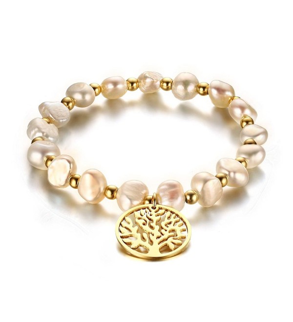 Vnox Freshwater Pearl Stainless Steel Tree of Life Tennis Bracelet - C712LZTZGTL