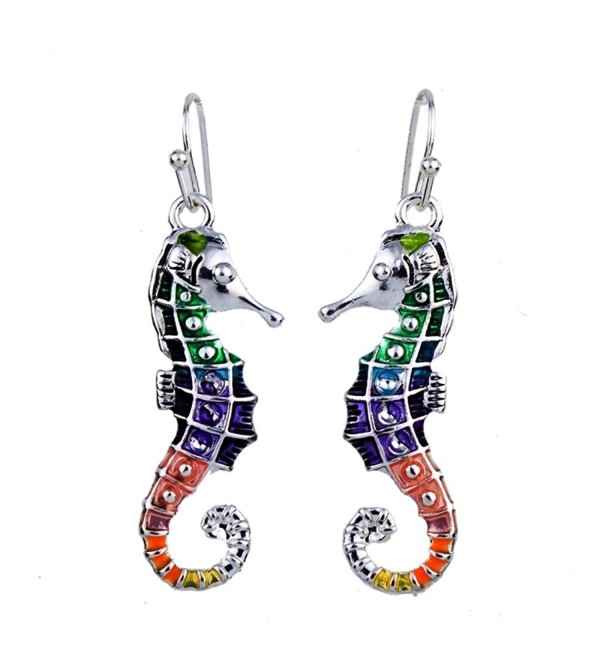 DianaL Boutique Colorful Enameled Silvertone Seahorse Earrings Gift Boxed Sea Horse Fashion Jewelry - CW12C9N7WN5