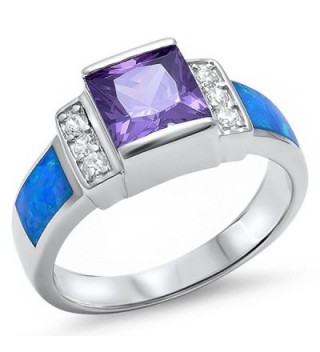 Simulated Amethyst- Lab Created Blue Opal- & Cz .925 Sterling Silver Ring Sizes 5-10 - C811MBK5ZQX