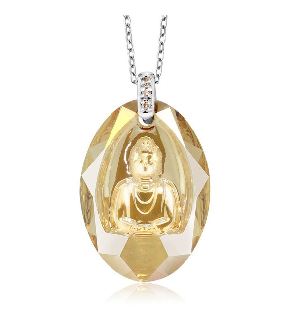 Sterling Silver Golden Shadow Buddha Pendant Necklace with Diamonds Made With Swarovski Elements - CU11YW40IOF