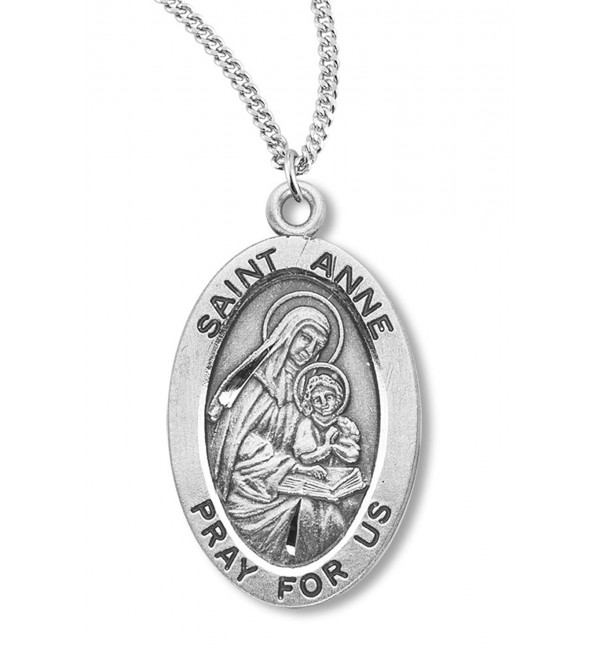 Heartland Women's Sterling Silver Oval Saint Anne Pendant + Best Quality USA Made + Chain Choice - C4119PYK1MB