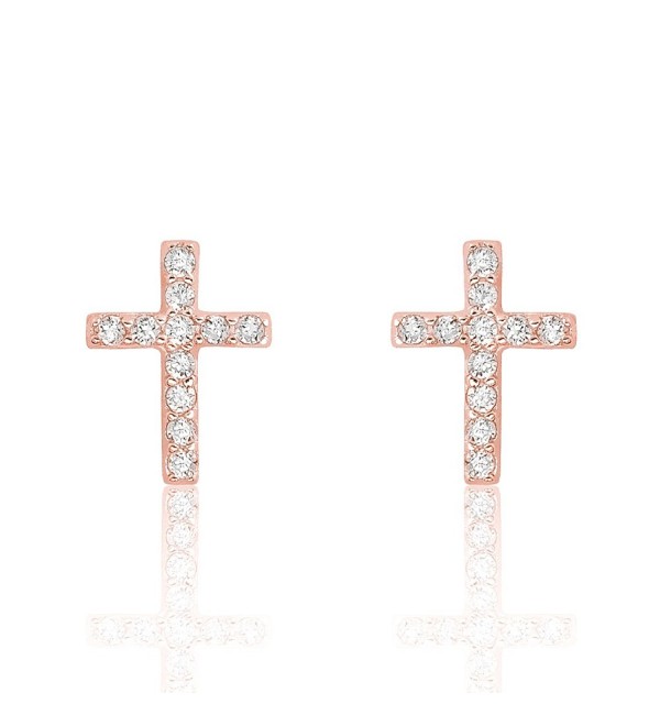 Rose Gold Plated 925 Sterling Silver Beautiful CZ Cross Earrings - C112B8OLAU1