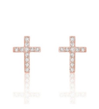 Rose Gold Plated 925 Sterling Silver Beautiful CZ Cross Earrings - C112B8OLAU1