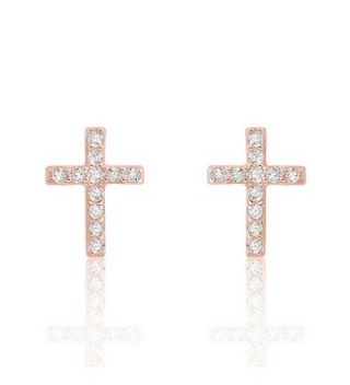 Rose Gold Plated 925 Sterling Silver Beautiful CZ Cross Earrings - C112B8OLAU1