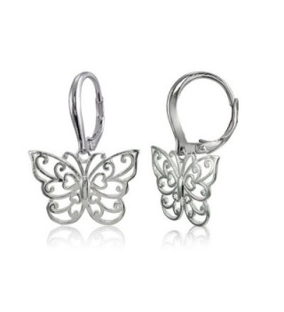 Sterling Silver High Polished Filigree Butterfly Leverback Earrings - CL182EASKEZ