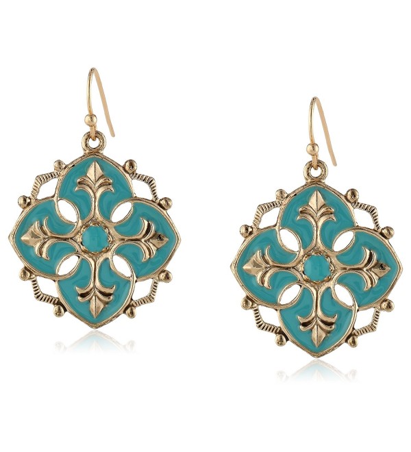 1928 Jewelry "Domenica" Gold-Tone Turquoise Enamel Drop Earrings - CI11LBM4I9R