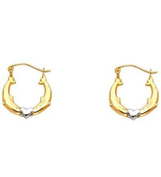 Women's 14K Two Tone Dolphin Hollow Hoop Earrings (0.66 in x 0.66 in) - CG12IIYKIQ7