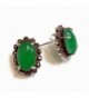 .925 Sterling Silver New Jade with Marcasite Stud Earrings - C911NZ728T3
