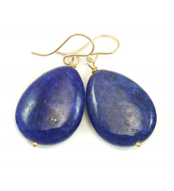 14k Gold Filled Lapis Lazuli Earrings Large Blue Smooth Fat Teardrop Briolettes - CK11N1FE293
