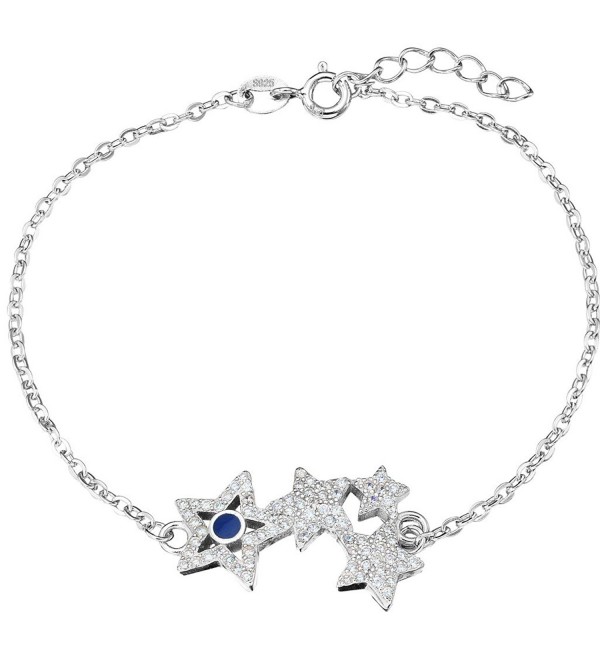 EleQueen 925 Sterling Silver CZ 4 Shining Star Bracelet Chain- 7"+0.8" Extender - C712C29I0S7