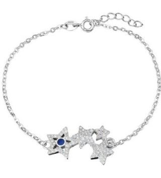 EleQueen 925 Sterling Silver CZ 4 Shining Star Bracelet Chain- 7"+0.8" Extender - C712C29I0S7