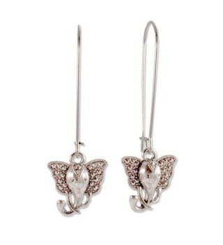 Sabai Silvertone Art Deco Elephant Charm Dangle Earrings on Stainless Steel Earwires - CQ120EGEZBL