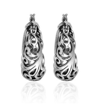 Graceful Open Swirls .925 Sterling Silver Round Hoop Earrings - C2127Z9WYIV