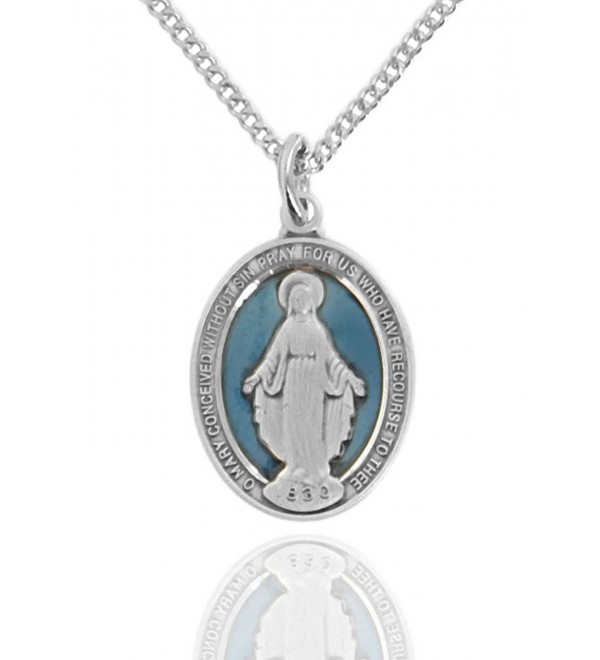 Heartland Women's Sterling Silver Oval Blue Enamel Miraculous Medal + USA Made + Pick Chain - CW1896Y62UC