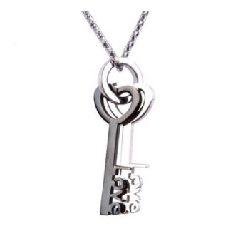 Lovers Key to Your Heart Stainless Steel Pendant Chain Necklace 21" - C311MMM4T7V